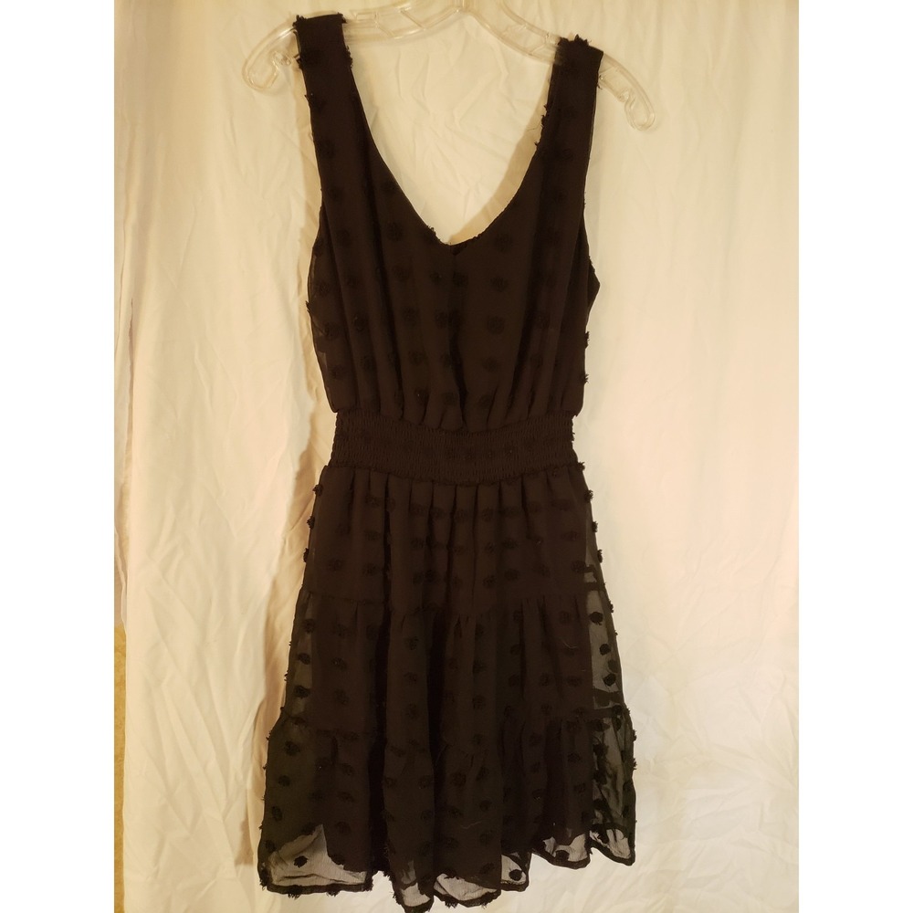 Women's Emerald Sundae Sleeveless Black Swiss Dot Ruffled Dress Size XL